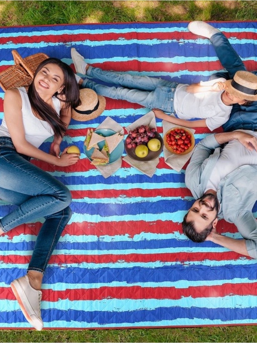 Striped Outdoor Picnic Blanket - Blue & Red